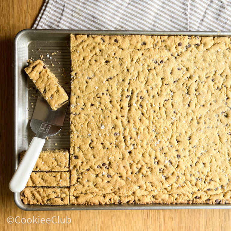 The Easiest Soft and Chewy Chocolate Chip Cookie Bars Topped with Sea Salt Flakes